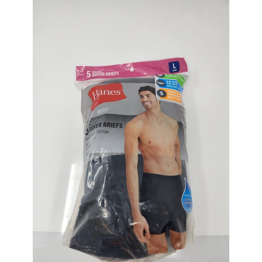 Hanes Mens Tagless Boxer Briefs Black Cotton Blend Casual Size Large